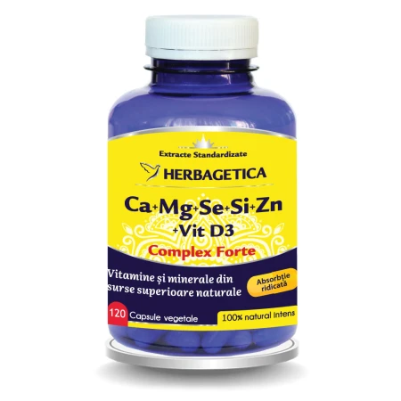 Ca+Mg+Se+Si+Zn Organice cu Vitamina D3, 120 capsule, Herbagetica