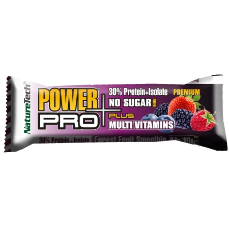 Baton energizant cu aroma de fructe de padure Power Pro Plus, 80g, Nature Tech