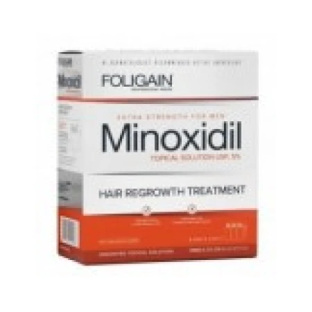 Solutie pentru Cresterea Parului, Foligain, Minoxidil 5%, Pipeta Inclusa, 3x 60ml