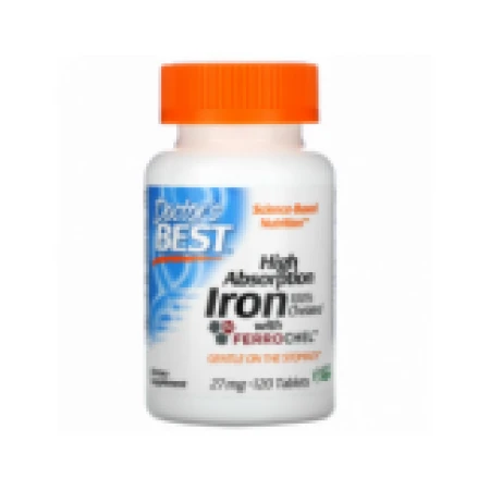 Supliment Alimentar, Doctor's Best, Absorbtie Rapida, Fier Chelat, Vegetarian, Fara Gluten si Soia, 120 tablete