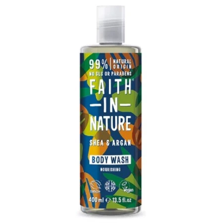 Gel de dus natural hranitor cu unt de shea si ulei de argan, 400ml, Faith in Nature