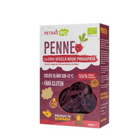 Penne eco cu 20% sfecla rosie proaspata, Petras Bio, 200g