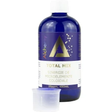 Sinergie de microelemente: aur argint platina cupru zinc magneziu vanadiu crom coloidal Total Mix 20ppm, 480ml, Alchemy