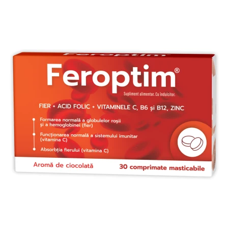 Feroptim cu aroma de ciocolata, 30 comprimate masticabile, Zdrovit