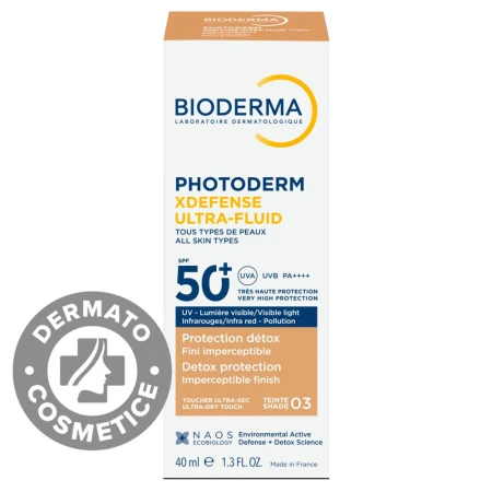 Crema colorata SPF50+ XDefense Ultra-Fluid Fototip 3 pentru protectie UV completa, 40ml, Bioderma