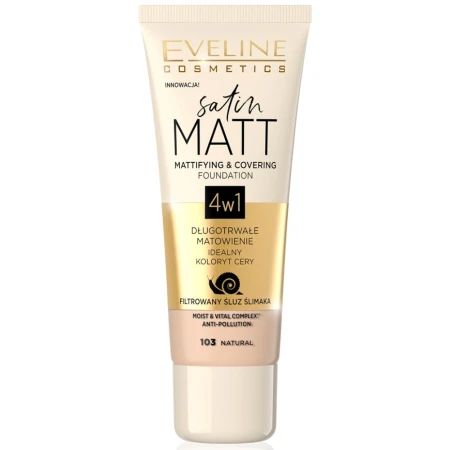 Fond de ten Satin Matt Mattifying & Covering 103 Natural, 30ml, Eveline Cosmetics