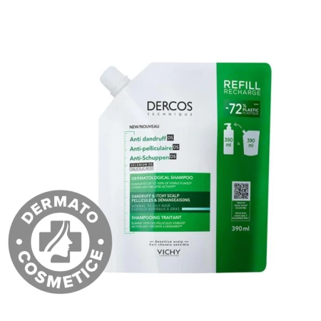Rezerva Eco Sampon anti-matreata pentru par normal si gras Dercos, 390ml, Vichy