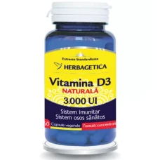 Vitamina D3 Naturala 3000 UI, 60 capsule vegetale, Herbagetica