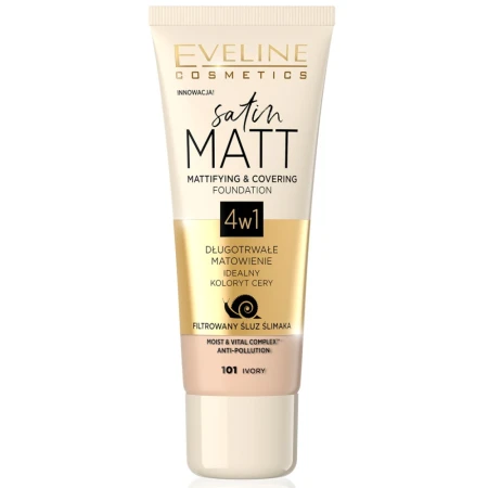 Fond de ten Satin Matt Mattifying & Covering 101 Ivory, 30ml, Eveline Cosmetics