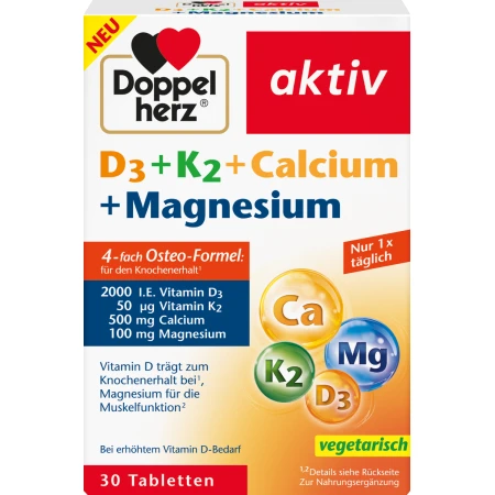 D3 + K2 + Calciu + Magneziu Aktiv, 30 comprimate, Doppelherz