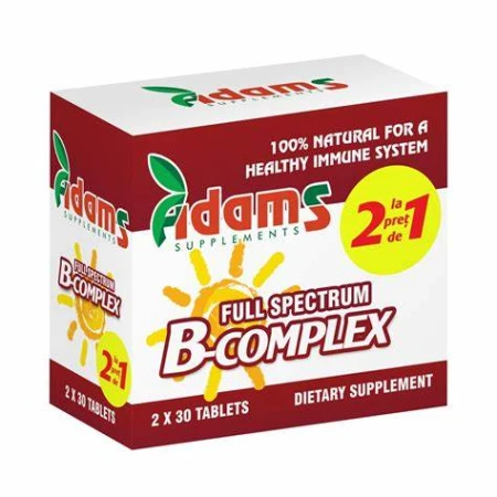 Vitamina B complex pachet, 1 cu 1,Adams,60 comprimate