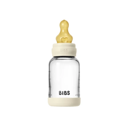 Set complet biberon din sticla anticolici cu tetina din latex flux lent Ivory, 120ml, Bibs