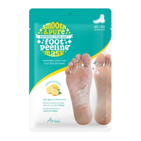 Sosete exfoliante pentru talpi Ariul Smooth & Pure Foot Peeling Mask cu uree si acizi naturali, 1 x Pereche, Ariul