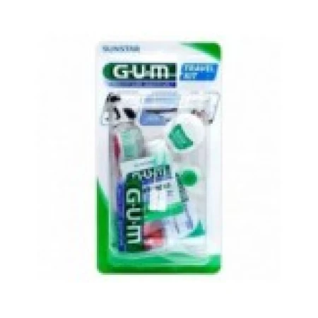 Set Ingrijire Orala, Gum, Travel Kit, pentru Gingii Sensibile, Compatibil cu Aparatul Dentar, Culoare Rosie, 4 Produse