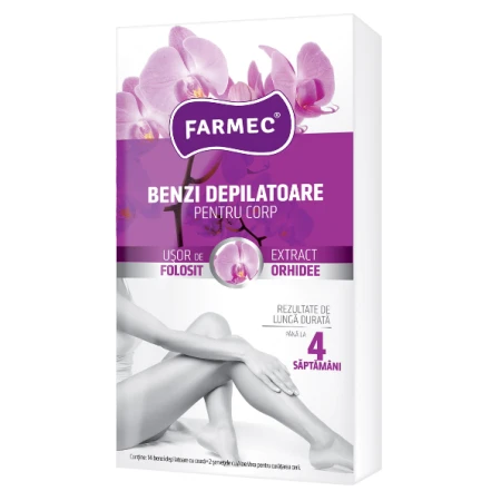 Benzi depilatoare cu extract de orhidee, 7x2 benzi depilatoare + 2 servetele, Farmec