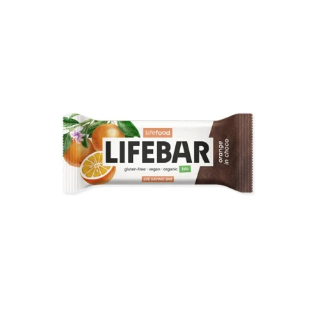 Lifebar baton cu portocale in ciocolata raw bio 40g