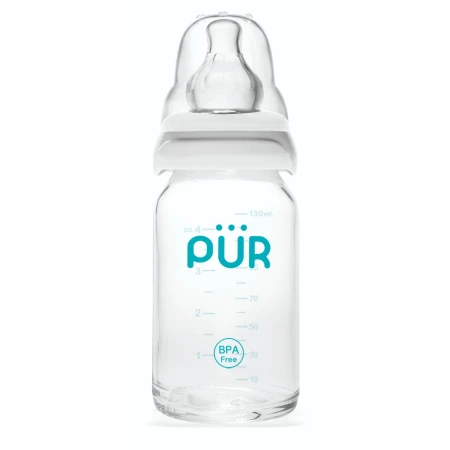Biberon din sticla cu rezistenta la soc termic, 130ml, PUR