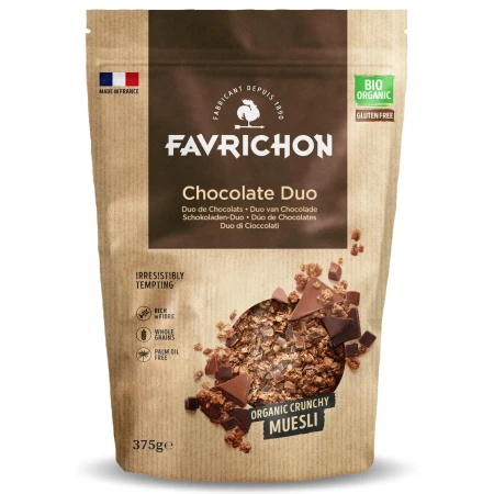 Musli bio crocant cu 2 feluri de ciocolata, 375g, Favrichon