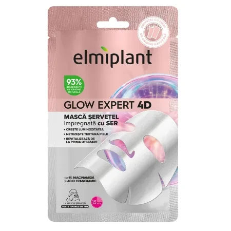 Masca de fata tip servetel Glow Expert 4D, 1 bucata, Elmiplant
