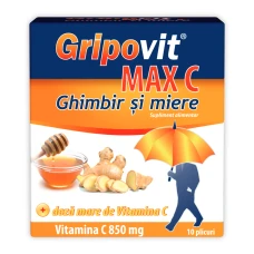 Gripovit Max C ghimbir si miere, 10 plicuri, Zdrovit