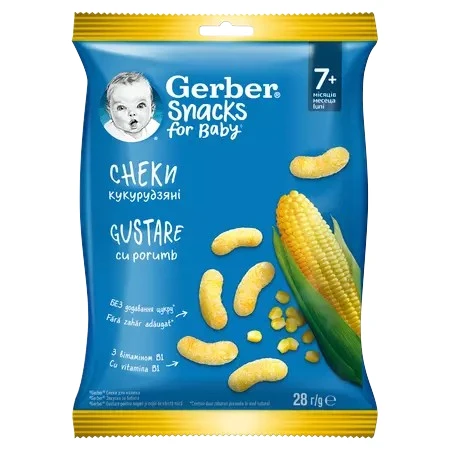 Gustare cu porumb de la 7 luni, 28g, Gerber