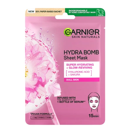Masca servetel cu sakura si acid hialuronic pentru hidratare si revitalizare, 28g, Garnier