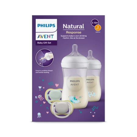 Set biberoane Natural Response SCD837/11, 2x260ml + 2x Suzete, Philips Avent