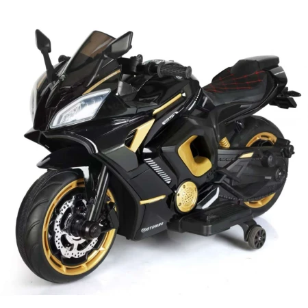 Motocicleta electrica copii Kinderauto R9, putere 150W, 24V, roti moi, scaun tapitat, negru