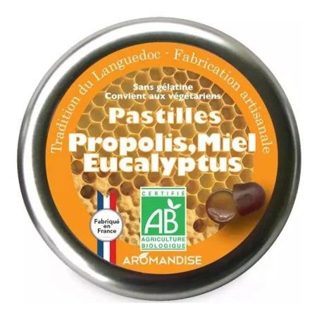 Bomboane artizanale cu propolis, miere si eucalipt bio, 45g, Aromandise