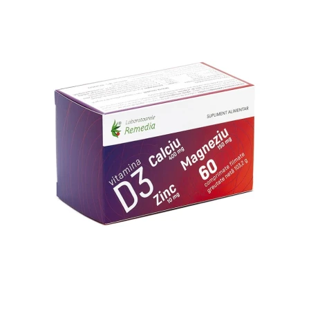 Calciu magneziu zinc si d3, 60capsule, Remedia
