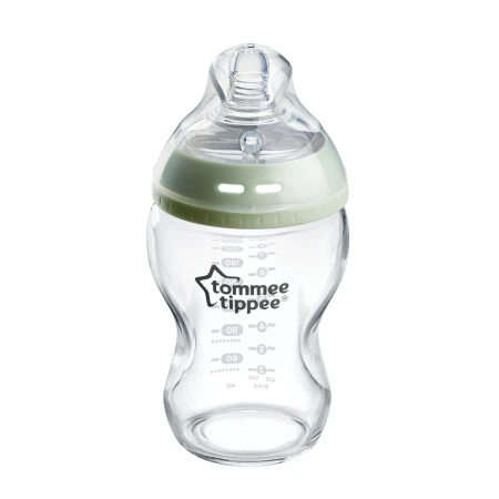 Biberon din sticla cu tetina din silicon cu autosterilizare pentru 0 luni+ Natural Start, 250ml, Tommee Tippee