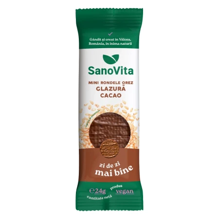 Mini rondele din orez cu cacao, 24g, SanoVita