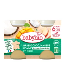 Crema din lapte de cocos cu mango si ananas Bio, 2 x 130g, BabyBio