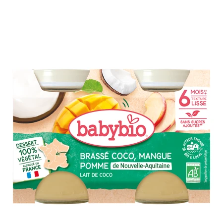Crema din lapte de cocos cu mango si ananas Bio, 2 x 130g, BabyBio