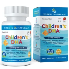 Omega 3 si DHA pentru copii 250 mg aromă de căpșuni 90 capsule moi Nordic Naturals
